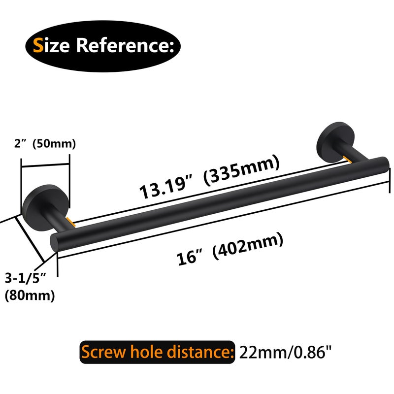 Nolimas Matte Black Bath Towel Bar Single Bars Towel Rack Rod Classic Wall Mounted SUS304 Stainless Steel Bathroom Towel Holder Toilet Kitchen Towel Shelf Single Layer,16 inches - Image 3